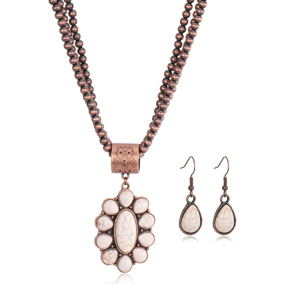 Rustic Couture Western Jewelry Set: Turquoise Necklace & Earrings for Cowgirls